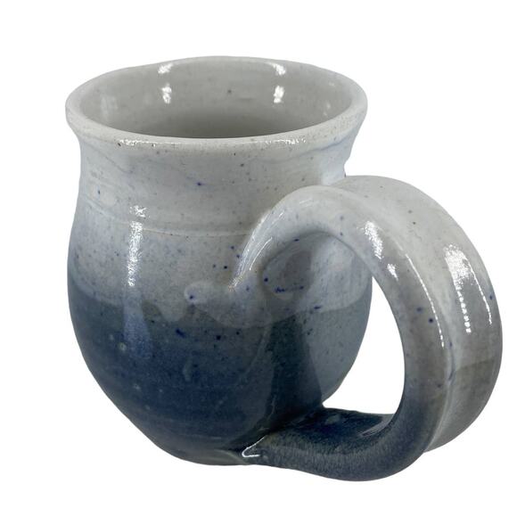 Pottery Mug Blue Signed Rustic Floral Design Coffee Tea Cup Ombre Studio Art - Picture 8 of 14